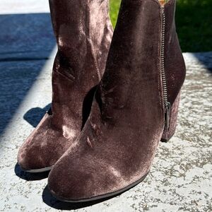 Lucky Brand Velvet Ankle Boots in Rich Brown